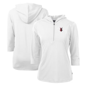 Women's Cutter & Buck  White Indianapolis Indians Virtue Eco Pique Recycled 3/4-Sleeve Half-Zip Pullover Hoodie