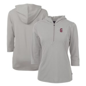 Women's Cutter & Buck  Gray Greenville Drive Virtue Eco Pique Recycled 3/4-Sleeve Half-Zip Pullover Hoodie