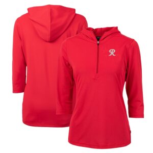 Women's Cutter & Buck  Red Tacoma Rainiers Virtue Eco Pique Recycled 3/4-Sleeve Half-Zip Pullover Hoodie