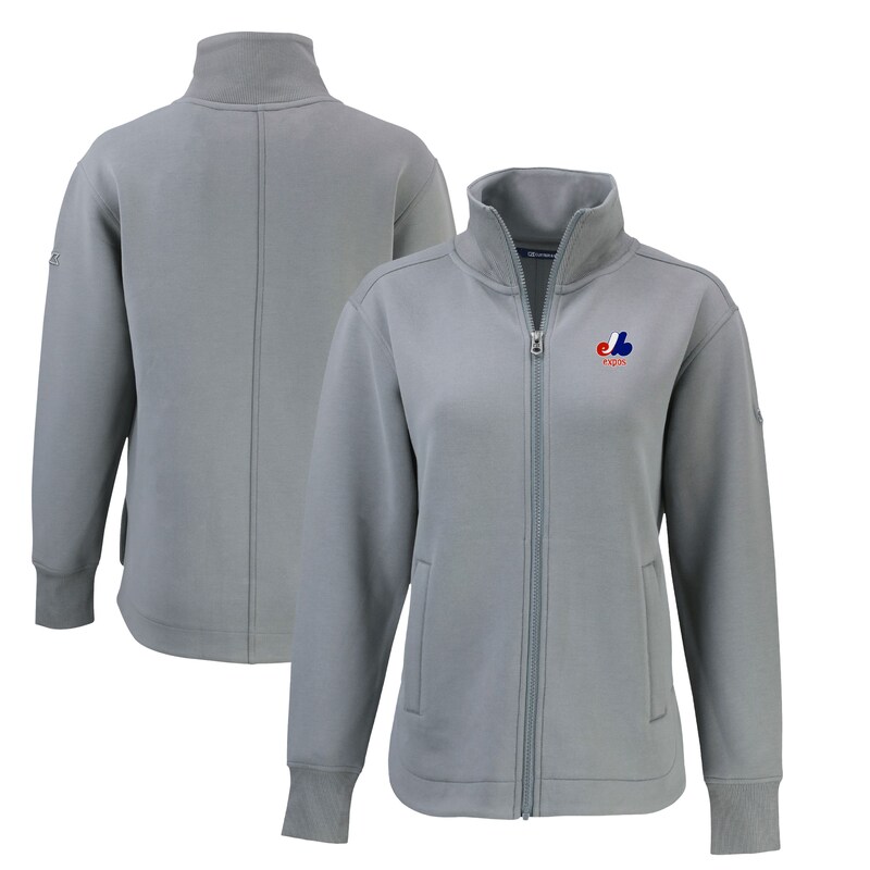Women's Cutter & Buck Gray Montreal Expos Cooperstown Collection Roam Eco Recycled Full-Zip Jacket