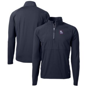 Men's Cutter & Buck  Navy New Hampshire Fisher Cats Adapt Eco Knit Hybrid Recycled Quarter-Zip Top