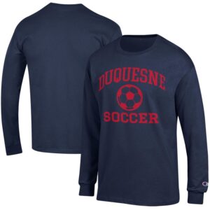 Men's Champion Navy Duquesne Dukes Soccer Icon Long Sleeve T-Shirt