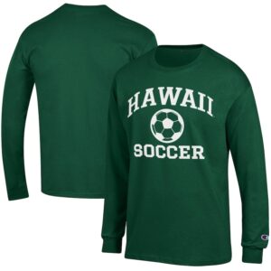 Men's Champion Green Hawaii Rainbow Warriors Soccer Icon Long Sleeve T-Shirt