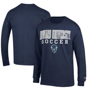 Men's Champion Navy Howard Bison Soccer Stacked Logo Long Sleeve T-Shirt
