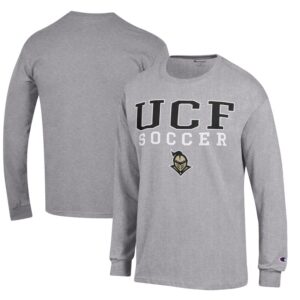 Men's Champion Heather Gray UCF Knights Soccer Stacked Logo Long Sleeve T-Shirt