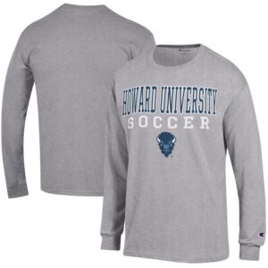 Men's Champion Heather Gray Howard Bison Soccer Stacked Logo Long Sleeve T-Shirt
