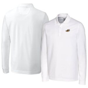 Men's Cutter & Buck White Akron RubberDucks DryTec Advantage Tri-Blend Pique Long Sleeve Polo