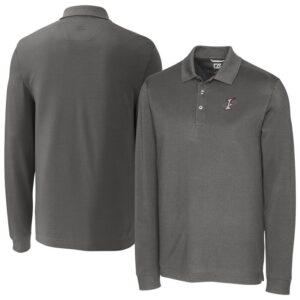 Men's Cutter & Buck Gray Albuquerque Isotopes DryTec Advantage Tri-Blend Pique Long Sleeve Polo