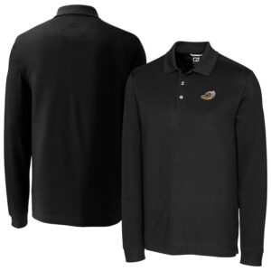 Men's Cutter & Buck Black Akron RubberDucks DryTec Advantage Tri-Blend Pique Long Sleeve Polo