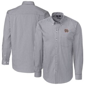Men's Cutter & Buck Charcoal Norfolk Tides Easy Care Stretch Gingham Long Sleeve Button-Down Shirt