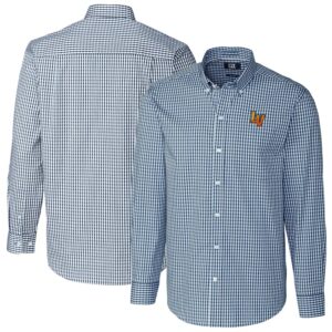 Men's Cutter & Buck Navy Las Vegas Aviators Easy Care Stretch Gingham Long Sleeve Button-Down Shirt