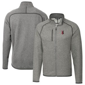 Men's Cutter & Buck Heather Gray Indianapolis Indians Mainsail Sweater-Knit Full-Zip Jacket