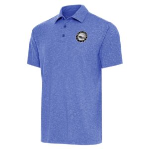 Men's Antigua Heather Royal Philadelphia 76ers Metallic Logo Par 3 Polo