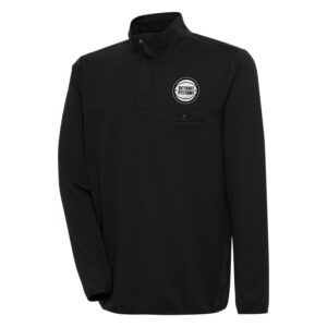 Men's Antigua Black Detroit Pistons Metallic Logo Streamer Quarter-Snap Pullover Jacket