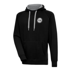 Men's Antigua Black Detroit Pistons Metallic Logo Victory Pullover Hoodie