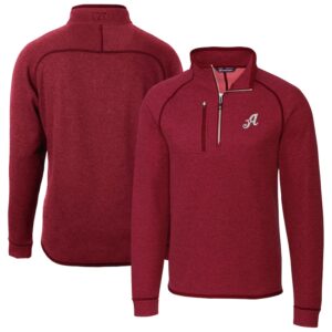 Men's Cutter & Buck Heather Red Reno Aces Mainsail Sweater-Knit Half-Zip Pullover Jacket