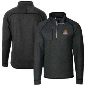 Men's Cutter & Buck Heather Charcoal Toledo Mud Hens Mainsail Sweater-Knit Half-Zip Pullover Jacket