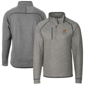 Men's Cutter & Buck Heather Gray Toledo Mud Hens Mainsail Sweater-Knit Half-Zip Pullover Jacket