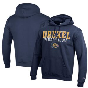 Men's Champion Navy Drexel Dragons Wrestling Stack Logo Powerblend Pullover Hoodie