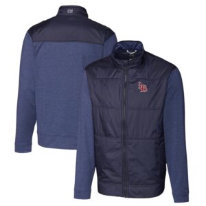 Men's Cutter & Buck Navy Louisville Bats Stealth Hybrid Quilted Full-Zip Windbreaker Jacket