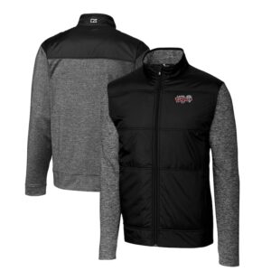 Men's Cutter & Buck Black Lansing Lugnuts Stealth Hybrid Quilted Full-Zip Windbreaker Jacket