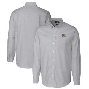 Men's Cutter & Buck  Charcoal Norfolk Tides Oxford Stretch Stripe Long Sleeve Button-Down Dress Shirt