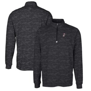 Men's Cutter & Buck Black Albuquerque Isotopes Traverse Camo Print Stretch Quarter-Zip Pullover Top