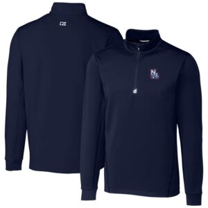 Men's Cutter & Buck Navy New Hampshire Fisher Cats Traverse Stretch Quarter-Zip Pullover Top