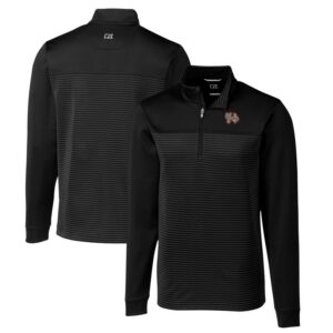 Men's Cutter & Buck  Black Norfolk Tides Traverse Stripe Stretch Quarter-Zip Pullover Top