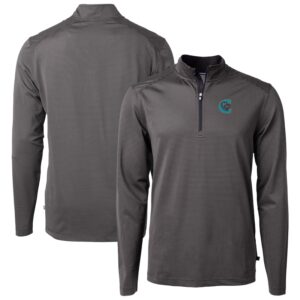 Men's Cutter & Buck Black/Gray Charlotte Knights Virtue Eco Pique Micro Stripe Recycled Quarter-Zip Pullover Top