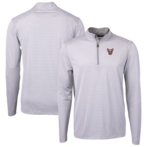 Men's Cutter & Buck Gray/White El Paso Chihuahuas Virtue Eco Pique Micro Stripe Recycled Quarter-Zip Pullover Top