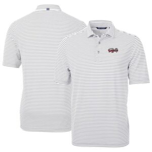 Men's Cutter & Buck Gray Lansing Lugnuts DryTec Virtue Eco Pique Stripe Recycled Polo