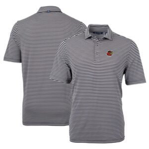 Men's Cutter & Buck Black Rochester Red Wings DryTec Virtue Eco Pique Stripe Recycled Polo