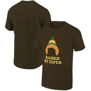 Men's Ripple Junction Olive Brown Elf Raised by Elves Holiday Graphic T-Shirt