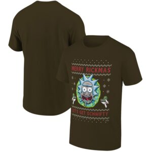 Men's Ripple Junction Olive Brown Rick And Morty  Holiday Graphic T-Shirt