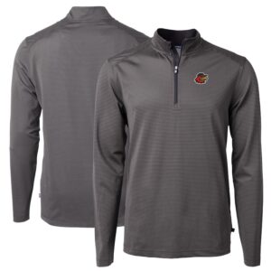 Men's Cutter & Buck Black Rochester Red Wings Big & Tall Virtue Eco Pique Micro Stripe Recycled Quarter-Zip Pullover