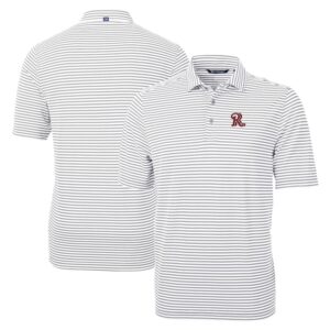 Men's Cutter & Buck Gray Frisco RoughRiders Big & Tall Virtue Eco Pique Stripe Recycled DryTec Polo
