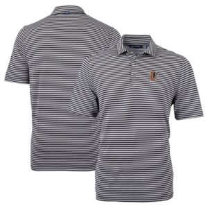 Men's Cutter & Buck Black Durham Bulls Big & Tall Virtue Eco Pique Stripe Recycled DryTec Polo