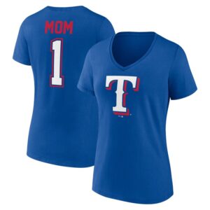 Women's Royal Texas Rangers Mother's Day #1 Mom V-Neck T-Shirt