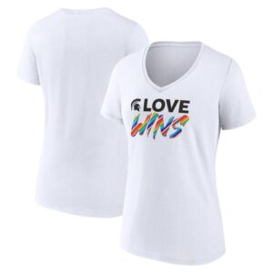 Women's White Michigan State Spartans Love Wins V-Neck T-Shirt