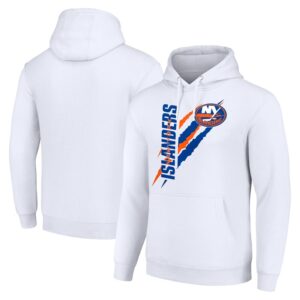 Men's Starter  White New York Islanders Color Scratch Fleece Pullover Hoodie