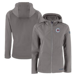 Women's Cutter & Buck  Gray Chicago Cubs City Connect Evoke Eco Softshell Recycled Full-Zip Hoodie Jacket