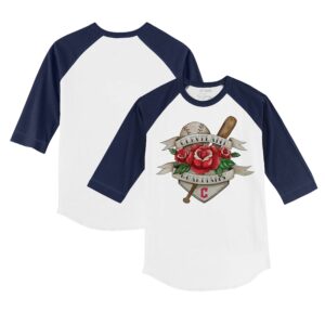 Infant Tiny Turnip White/Navy Cleveland Guardians Tattoo Rose 3/4-Sleeve Raglan T-Shirt