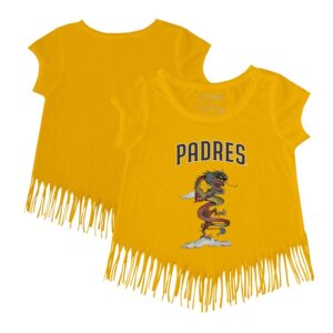 Girls Toddler Tiny Turnip Gold San Diego Padres 2024 Year of the Dragon Fringe T-Shirt