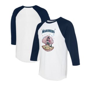 Unisex Tiny Turnip White/Navy Seattle Mariners Mermaid 3/4-Sleeve Raglan T-Shirt