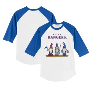 Youth Tiny Turnip White/Royal Texas Rangers Gnomes 3/4-Sleeve Raglan T-Shirt