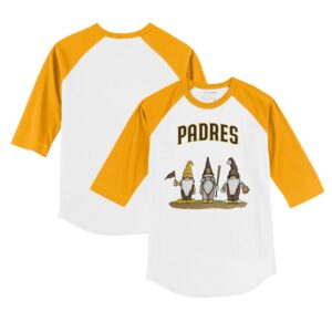 Youth Tiny Turnip White/Gold San Diego Padres Gnomes 3/4-Sleeve Raglan T-Shirt