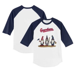 Youth Tiny Turnip White/Navy Cleveland Guardians Gnomes 3/4-Sleeve Raglan T-Shirt