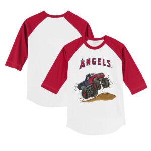 Youth Tiny Turnip White/Red Los Angeles Angels Monster Truck 3/4-Sleeve Raglan T-Shirt