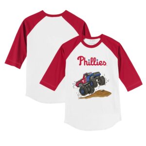 Youth Tiny Turnip White/Red Philadelphia Phillies Monster Truck 3/4-Sleeve Raglan T-Shirt